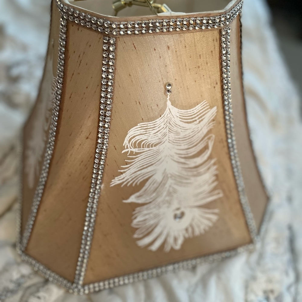 Beautiful hand painted lamp shade rhinestone embellishments.